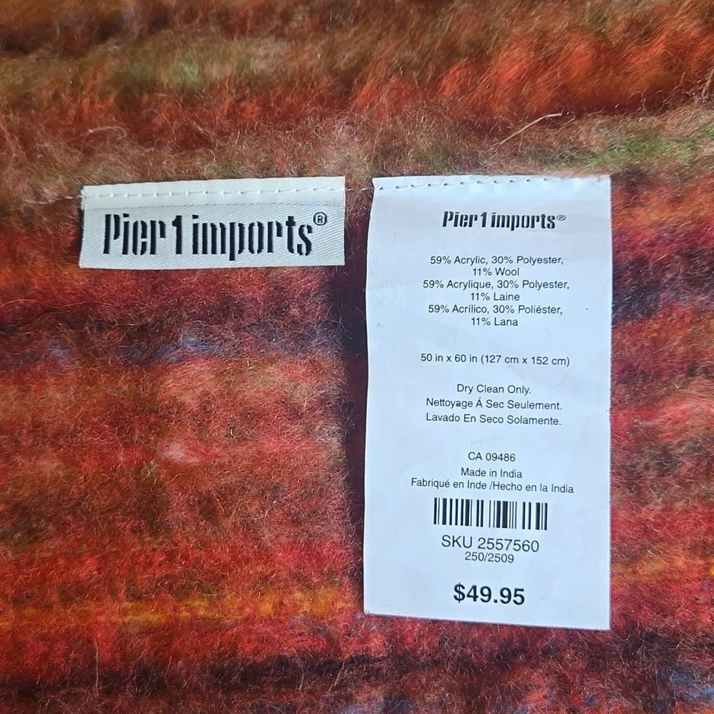 Pier 1 Imports super fuzzy wool blend rainbow] long fringe 50